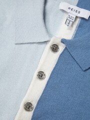 Reiss Blue Marcus Junior Colourblock Knitted Polo T-Shirt - Image 5 of 5