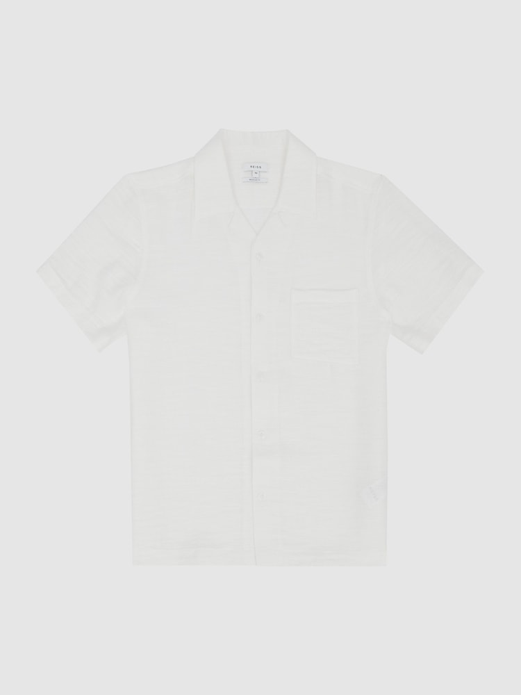 Reiss White Canevil Airtex Cuban Collar Shirt - Image 2 of 5 Reiss White Canevil Airtex Cuban Collar Shirt - Image 2 of 5