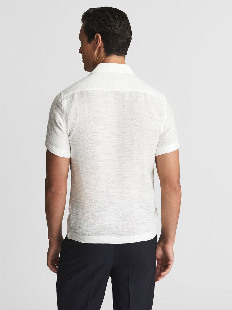Reiss White Canevil Airtex Cuban Collar Shirt - Image 5 of 5 Reiss White Canevil Airtex Cuban Collar Shirt - Image 5 of 5