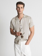 Reiss Black/Ivory Svenson Cuban Collar Striped Shirt - Image 1 of 5