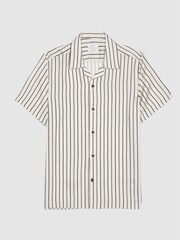 Reiss Black/Ivory Svenson Cuban Collar Striped Shirt - Image 2 of 5