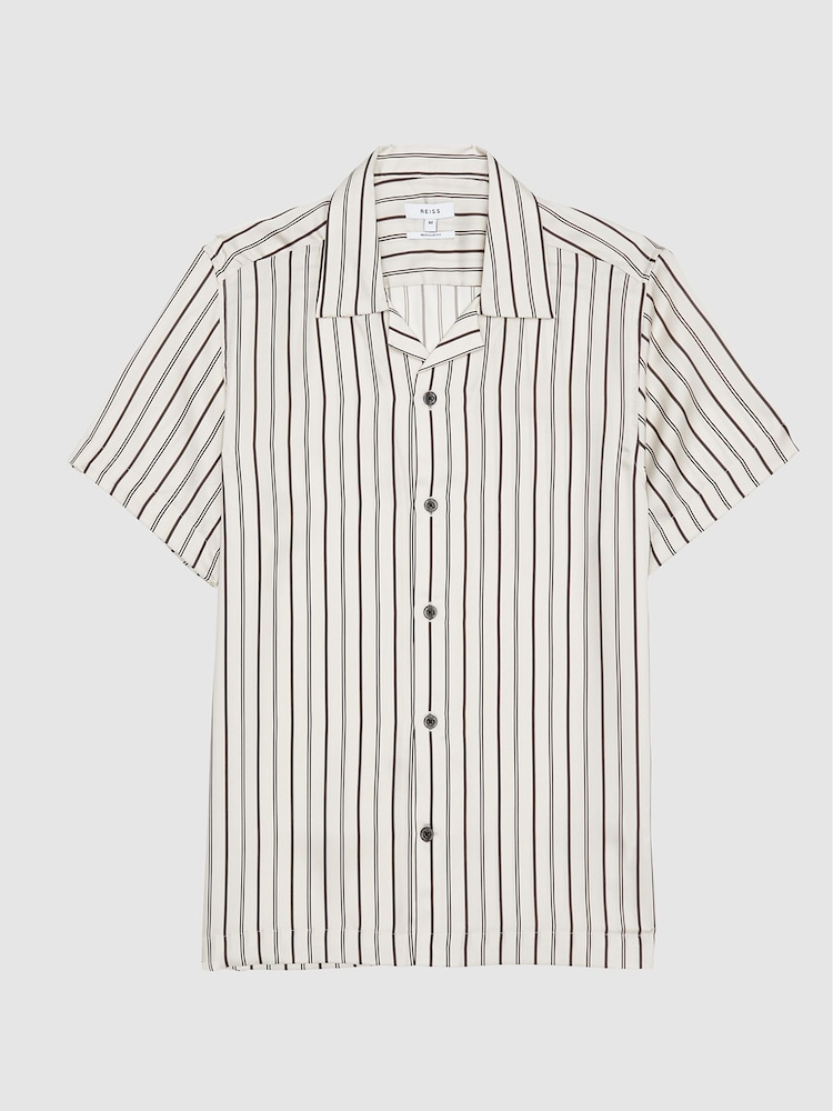 Reiss Black/Ivory Svenson Cuban Collar Striped Shirt - Image 2 of 5 Reiss Black/Ivory Svenson Cuban Collar Striped Shirt - Image 2 of 5