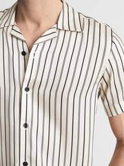 Reiss Black/Ivory Svenson Cuban Collar Striped Shirt - Image 4 of 5