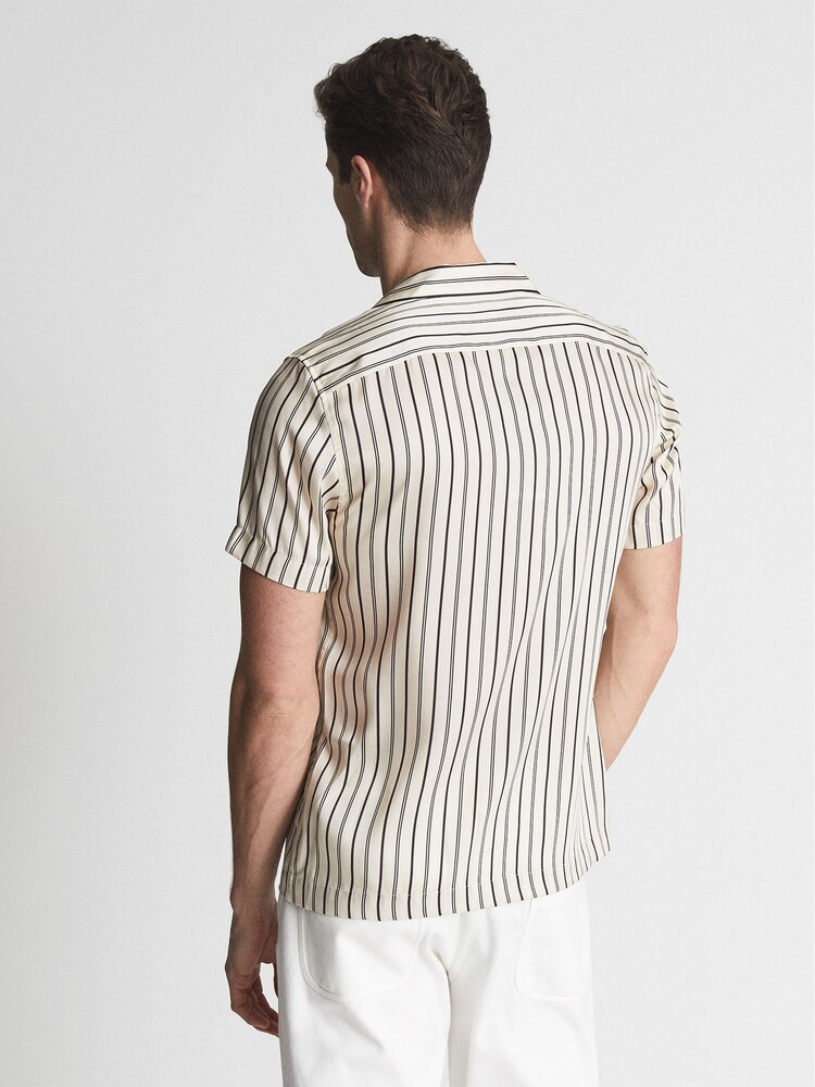 Reiss Black/Ivory Svenson Cuban Collar Striped Shirt - Image 5 of 5 Reiss Black/Ivory Svenson Cuban Collar Striped Shirt - Image 5 of 5