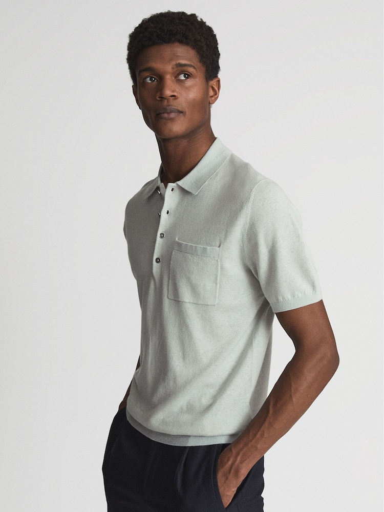 Reiss Sage Ralphy Buttoned Linen Polo Shirt - Image 1 of 6