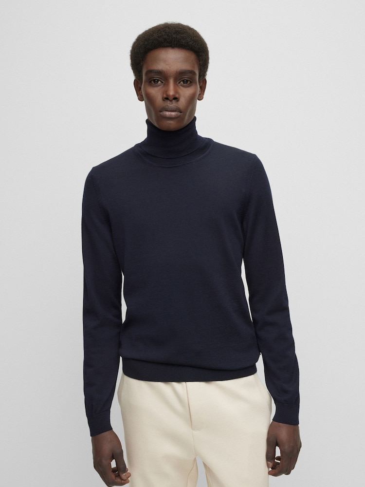 BOSS Blue Virgin Wool Roll Neck Knitted Jumper - Image 1 of 5