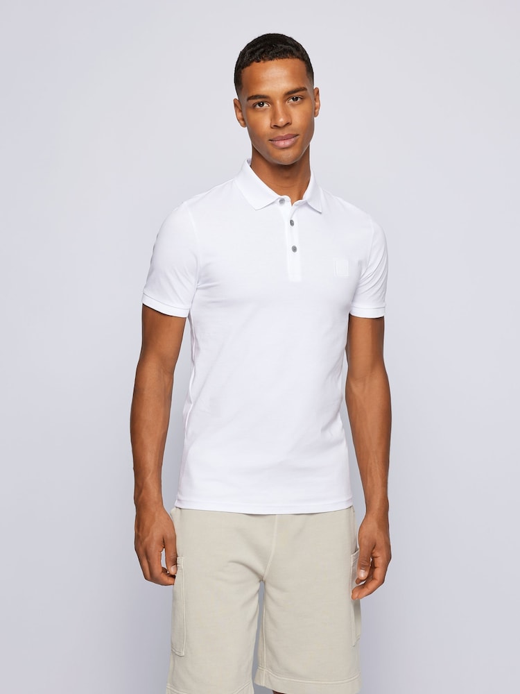 BOSS White Slim Fit Box Logo Polo Shirt - Image 1 of 5