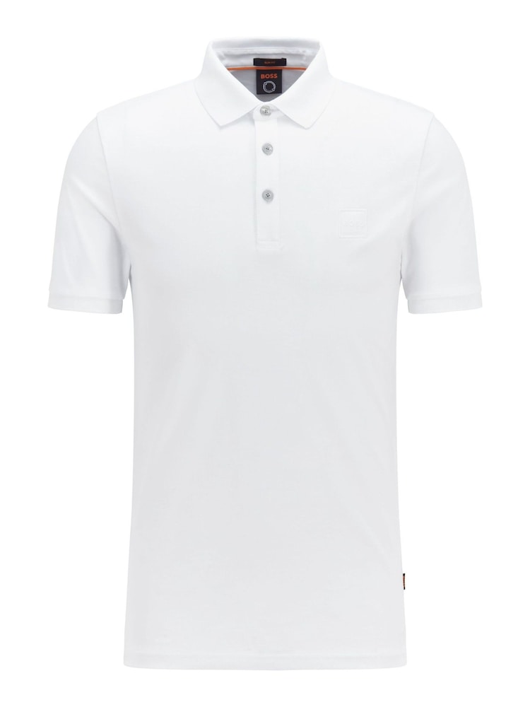 BOSS White Slim Fit Box Logo Polo Shirt - Image 5 of 5