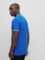 Синий/синий яркий - BOSS Regular Fit Paddy Tipped Collar 100% Cotton Polo Shirt - Image 2 of 8