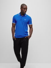 Синий/синий яркий - BOSS Regular Fit Paddy Tipped Collar 100% Cotton Polo Shirt - Image 3 of 8