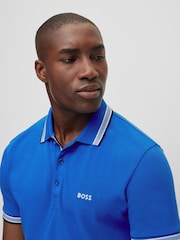 Синий/синий яркий - BOSS Regular Fit Paddy Tipped Collar 100% Cotton Polo Shirt - Image 4 of 8