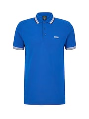Синий/синий яркий - BOSS Regular Fit Paddy Tipped Collar 100% Cotton Polo Shirt - Image 5 of 8