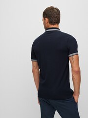 Синий - BOSS Regular Fit Paddy Tipped Collar 100% Cotton Polo Shirt - Image 2 of 8