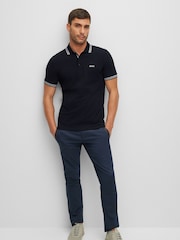 Синий - BOSS Regular Fit Paddy Tipped Collar 100% Cotton Polo Shirt - Image 3 of 8
