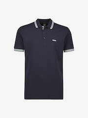 Синий - BOSS Regular Fit Paddy Tipped Collar 100% Cotton Polo Shirt - Image 5 of 8