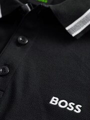 Синий - BOSS Regular Fit Paddy Tipped Collar 100% Cotton Polo Shirt - Image 7 of 8