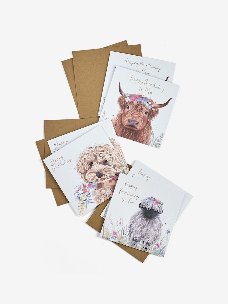 6 Pack Blue Cute Animals Birthday Cards - Image 2 of 3