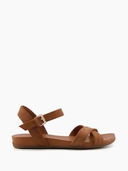Dune London Brown Landie Cross Strap Comfort Sandals - Image 3 of 6