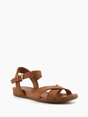 Dune London Brown Landie Cross Strap Comfort Sandals - Image 4 of 6