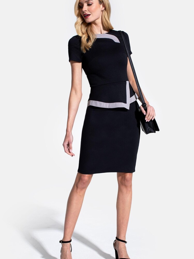HotSquash Womens Black Peplum Dress with Contrast Trim - Image 1 of 3