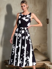 HotSquash Womens Black Box Pleat Midi Dress with Contrast Skirt - Image 2 of 7