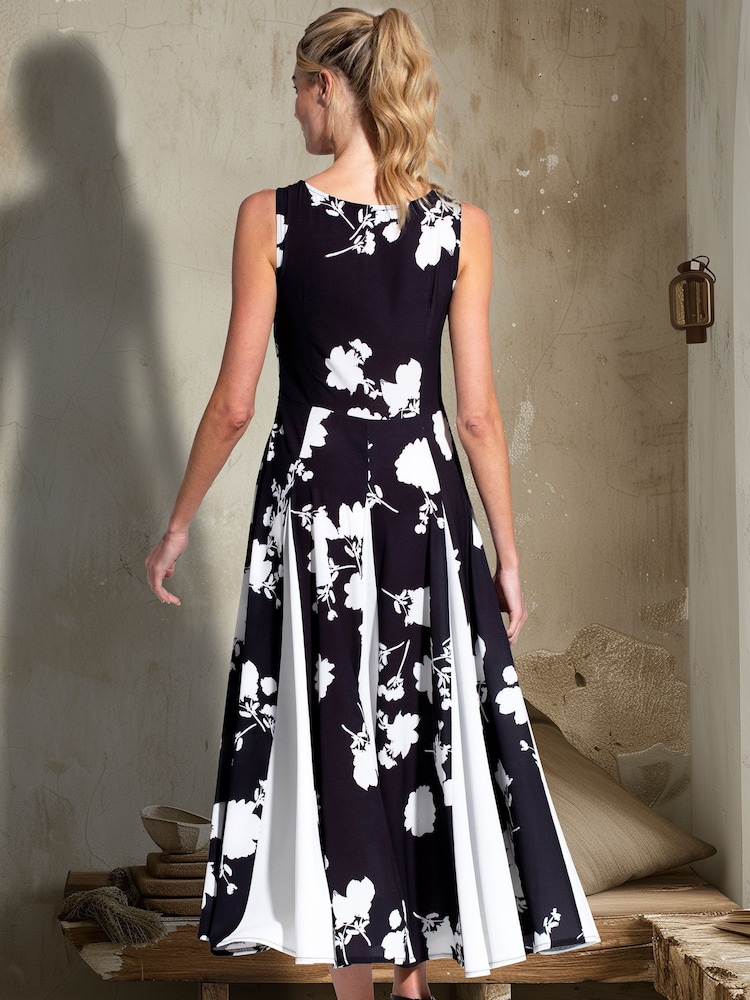 HotSquash Womens Black Box Pleat Midi Dress with Contrast Skirt - Image 3 of 7