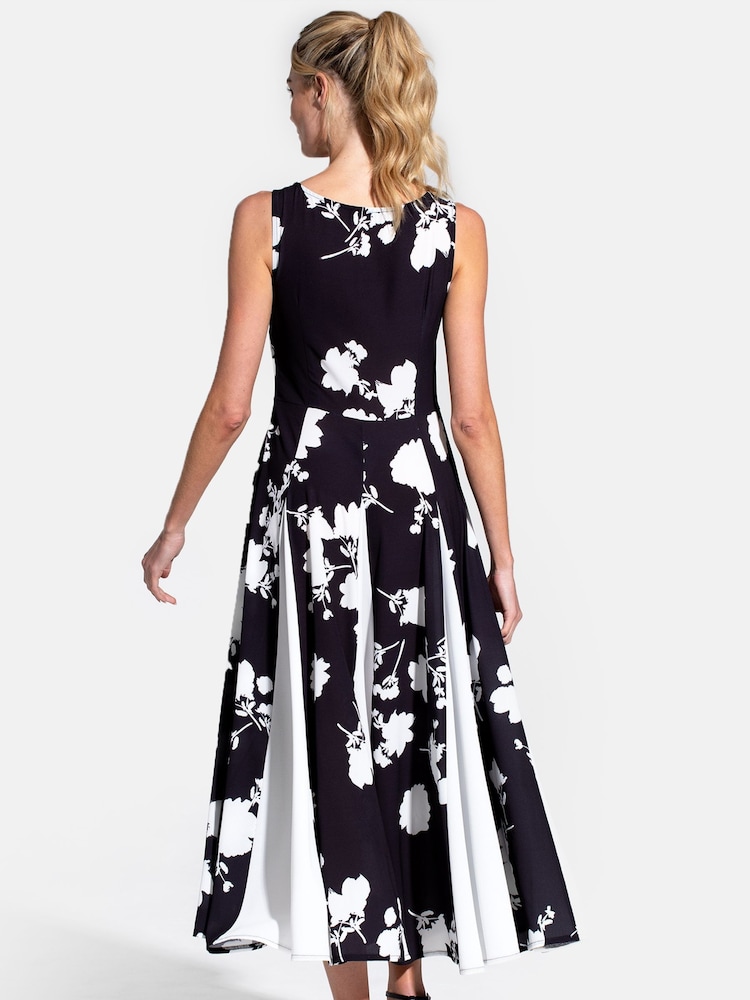HotSquash Womens Black Box Pleat Midi Dress with Contrast Skirt - Image 6 of 7