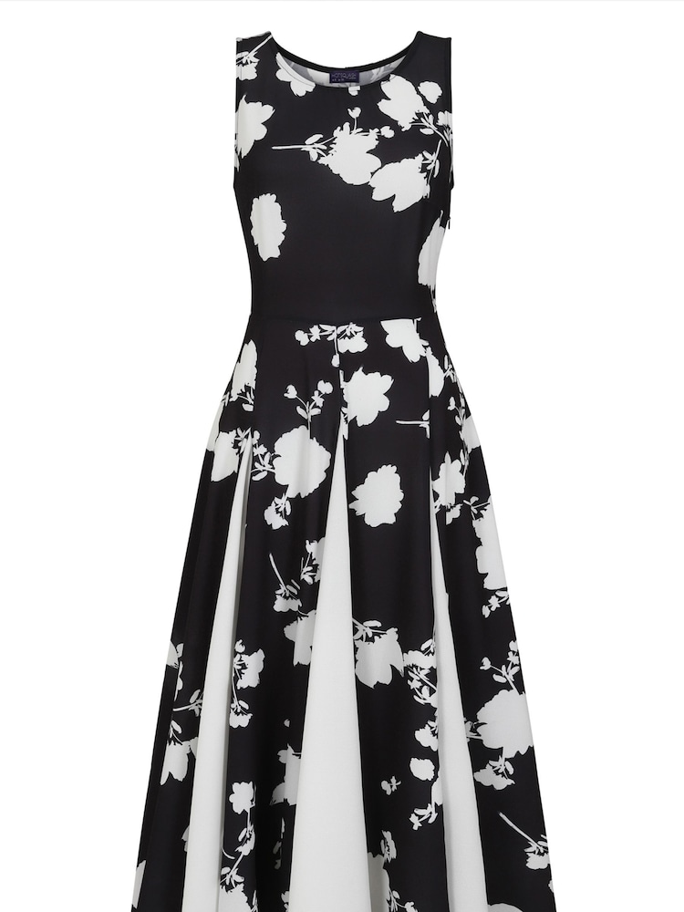 HotSquash Womens Black Box Pleat Midi Dress with Contrast Skirt - Image 7 of 7