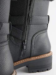 Black Extra Wide Fit Forever Comfort® Faux Fur Lined Buckle Detail Boots - Image 4 of 4