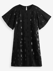 Black Sequin Embellished Short Sleeve Shift Dress - Image 5 of 6