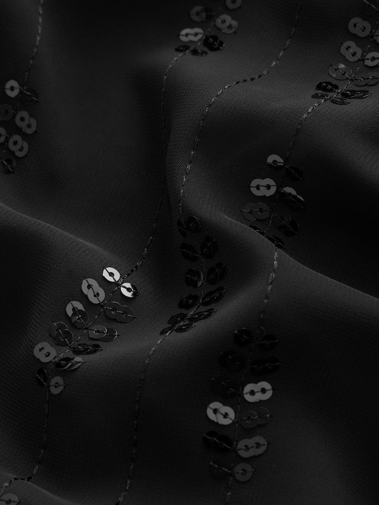 Black Sequin Embellished Short Sleeve Shift Dress - Image 6 of 6 Black Sequin Embellished Short Sleeve Shift Dress - Image 6 of 6