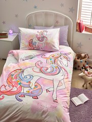White Floral Unicorn Duvet Cover and Pillowcase Set - Image 1 of 10