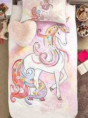 White Floral Unicorn Duvet Cover and Pillowcase Set - Image 6 of 10