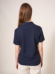 White Stuff Blue Pocket Penny Jersey 100% Cotton Shirt - Image 2 of 6