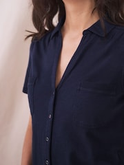 White Stuff Blue Pocket Penny Jersey 100% Cotton Shirt - Image 3 of 6