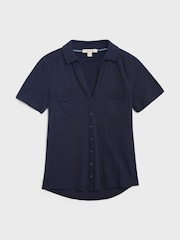 White Stuff Blue Pocket Penny Jersey 100% Cotton Shirt - Image 4 of 6