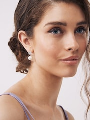 Sterling Silver Pearl Effect Drop Stud Earrings - Image 1 of 3