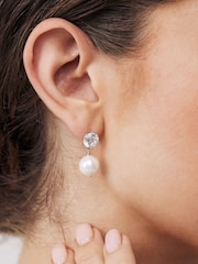 Sterling Silver Pearl Effect Drop Stud Earrings - Image 2 of 3