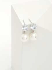 Sterling Silver Pearl Effect Drop Stud Earrings - Image 3 of 3