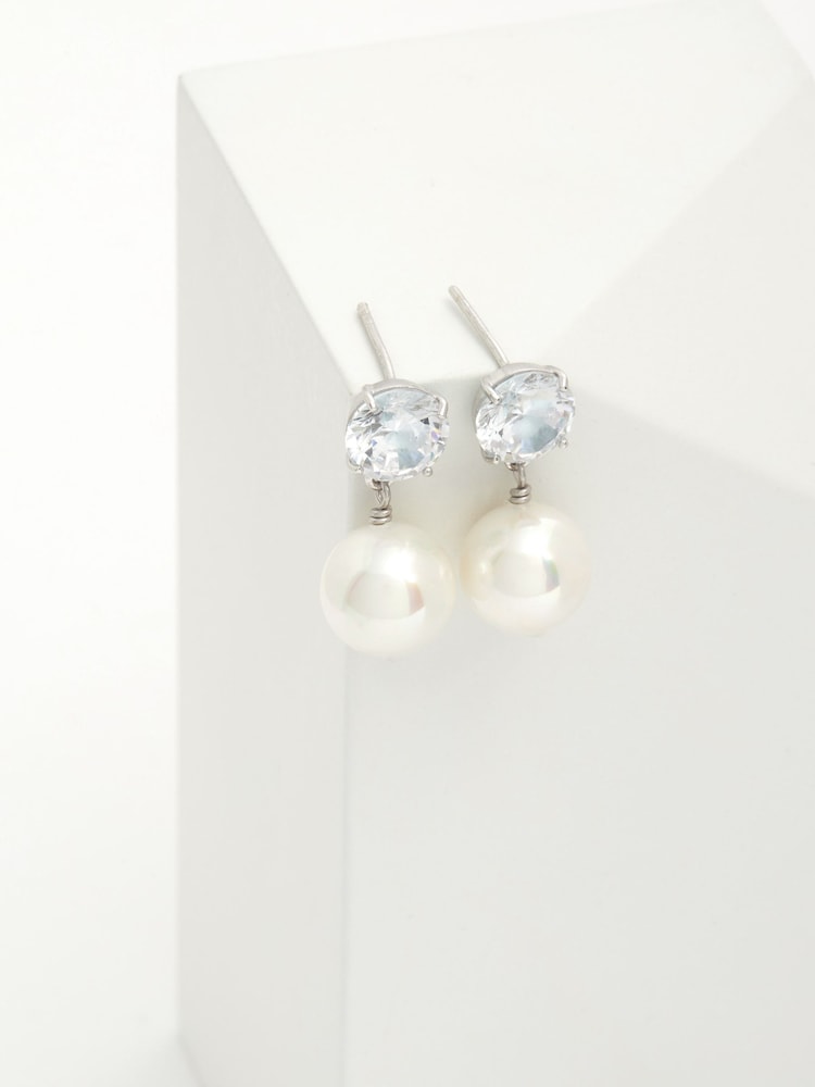 Sterling Silver Pearl Effect Drop Stud Earrings - Image 3 of 3