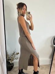 Style Cheat Brown Abbi Cable Knit Midi Skirt - Image 3 of 8