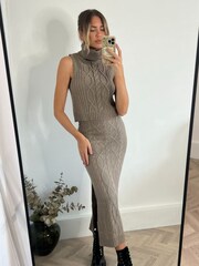 Style Cheat Brown Abbi Cable Knit Midi Skirt - Image 5 of 8
