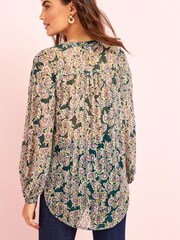 Green Floral Print Long Sleeve Tunic Blouse - Image 3 of 5