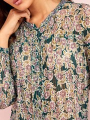 Green Floral Print Long Sleeve Tunic Blouse - Image 4 of 5