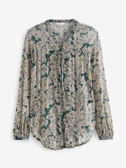 Green Floral Print Long Sleeve Tunic Blouse - Image 5 of 5