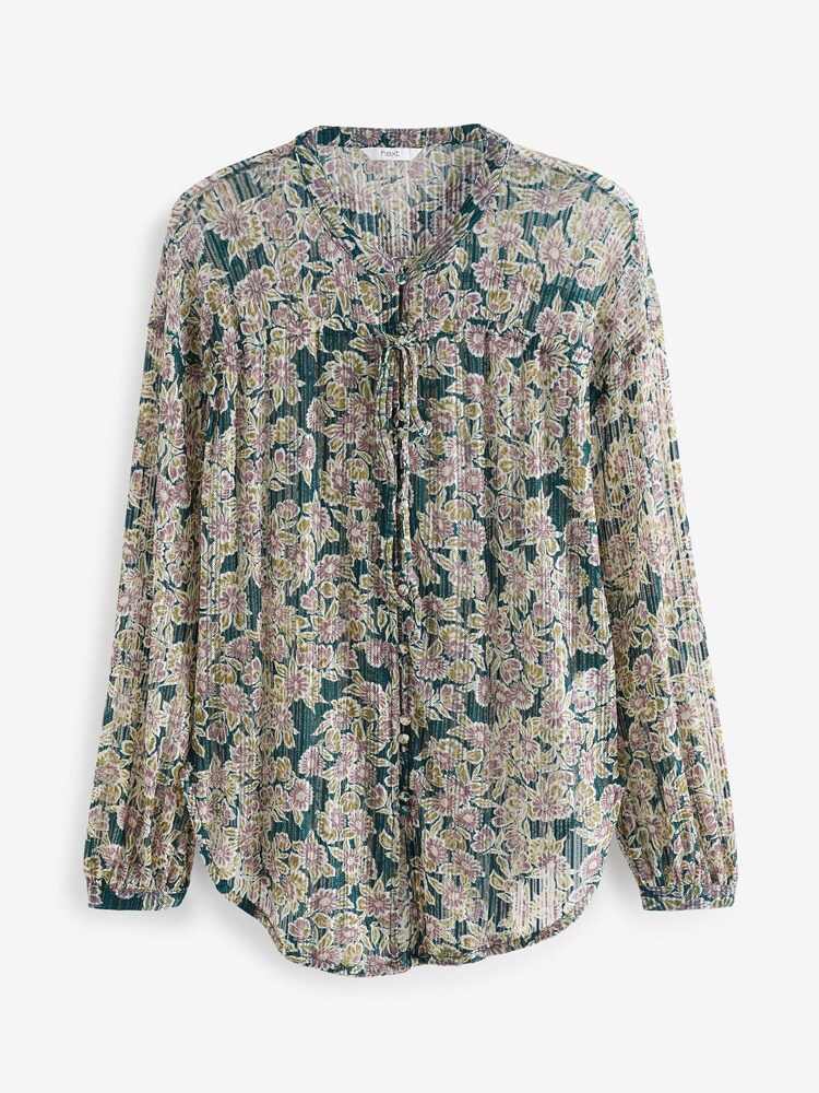Green Floral Print Long Sleeve Tunic Blouse - Image 5 of 5