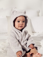 The White Company Baby Grey 100% Cotton Bear Ears Robe - Image 1 of 4