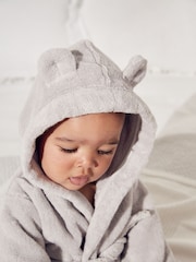 The White Company Baby Grey 100% Cotton Bear Ears Robe - Image 2 of 4