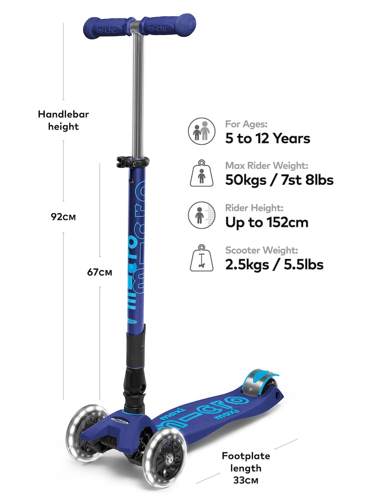 Micro Scooters Navy Blue Maxi Foldable LED Three Wheel Scooter - Image 2 of 6