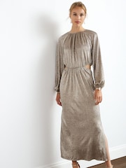 Gold Long Sleeve Cut-Out Metallic Midi Dress - Image 10 of 13